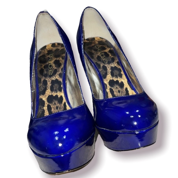 Bebe Bailey blue black patent leather platform stiletto heels - Picture 3 of 4